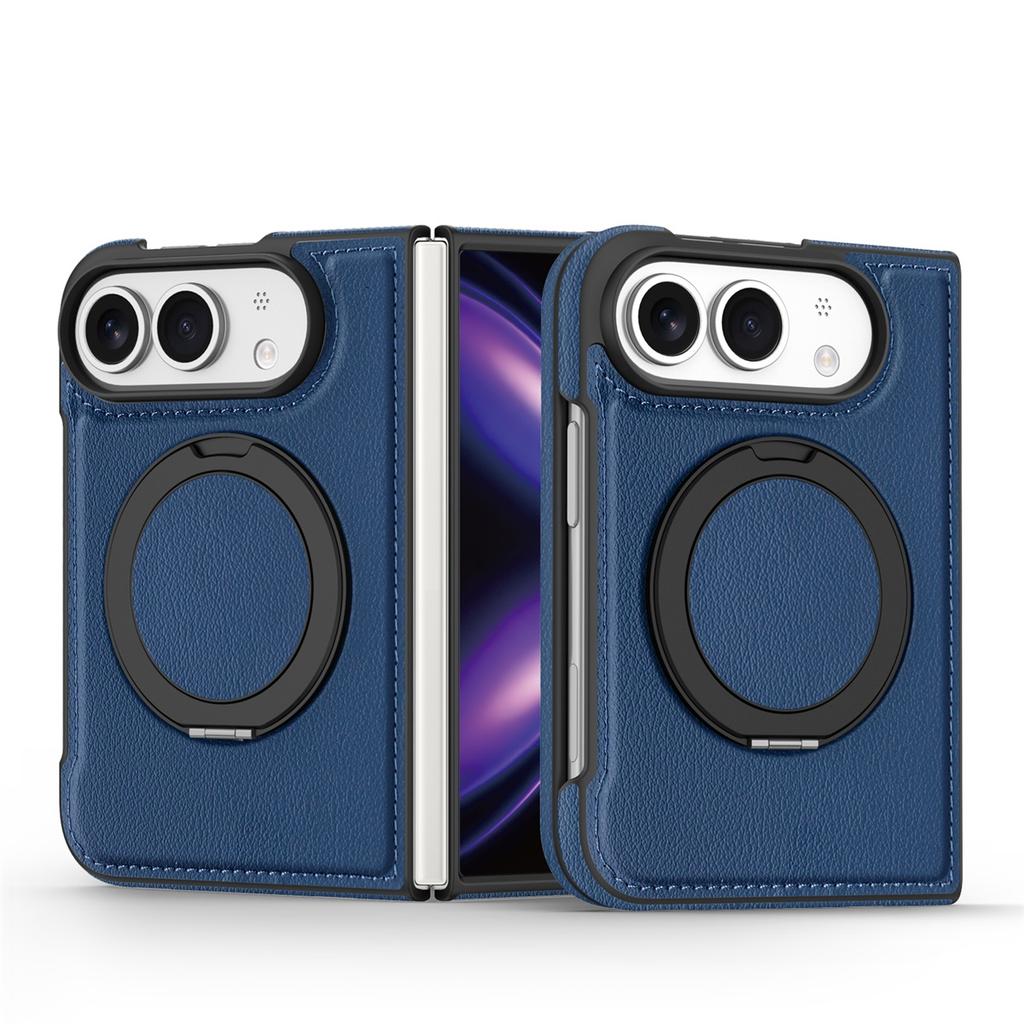 For Magsafe For iPhone Duo Case Luxury Matte Leather Magnetic Rotating Ring Holder Shockproof Protection Back Case Accessories