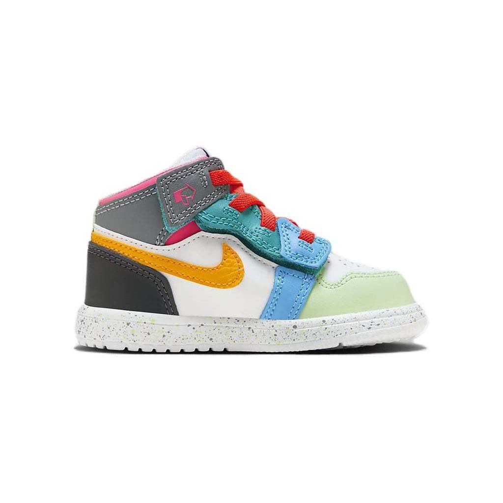 Jordan Air Jordan 1 Abrasion Resistant Mid top Children's Basketball Shoes Blue Orange Infant And Toddler FJ3463-100