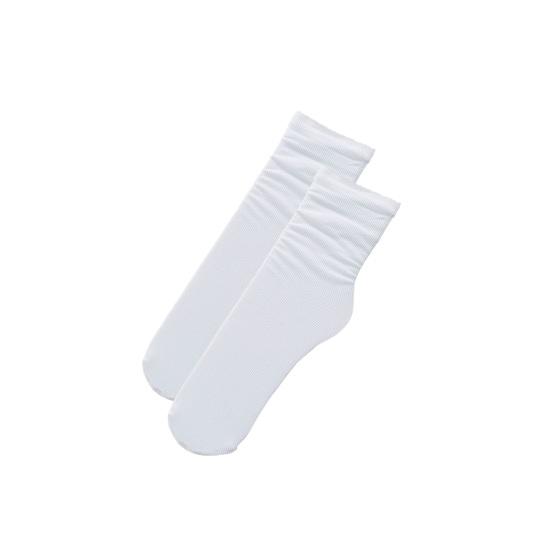 1 Pair Women Socks Mid-tube Curled Edge Japanese Style High Elasticity Anti-slip Thin Soft Breathable Sweat-absorption Anti-shrink Sports Piled Socks