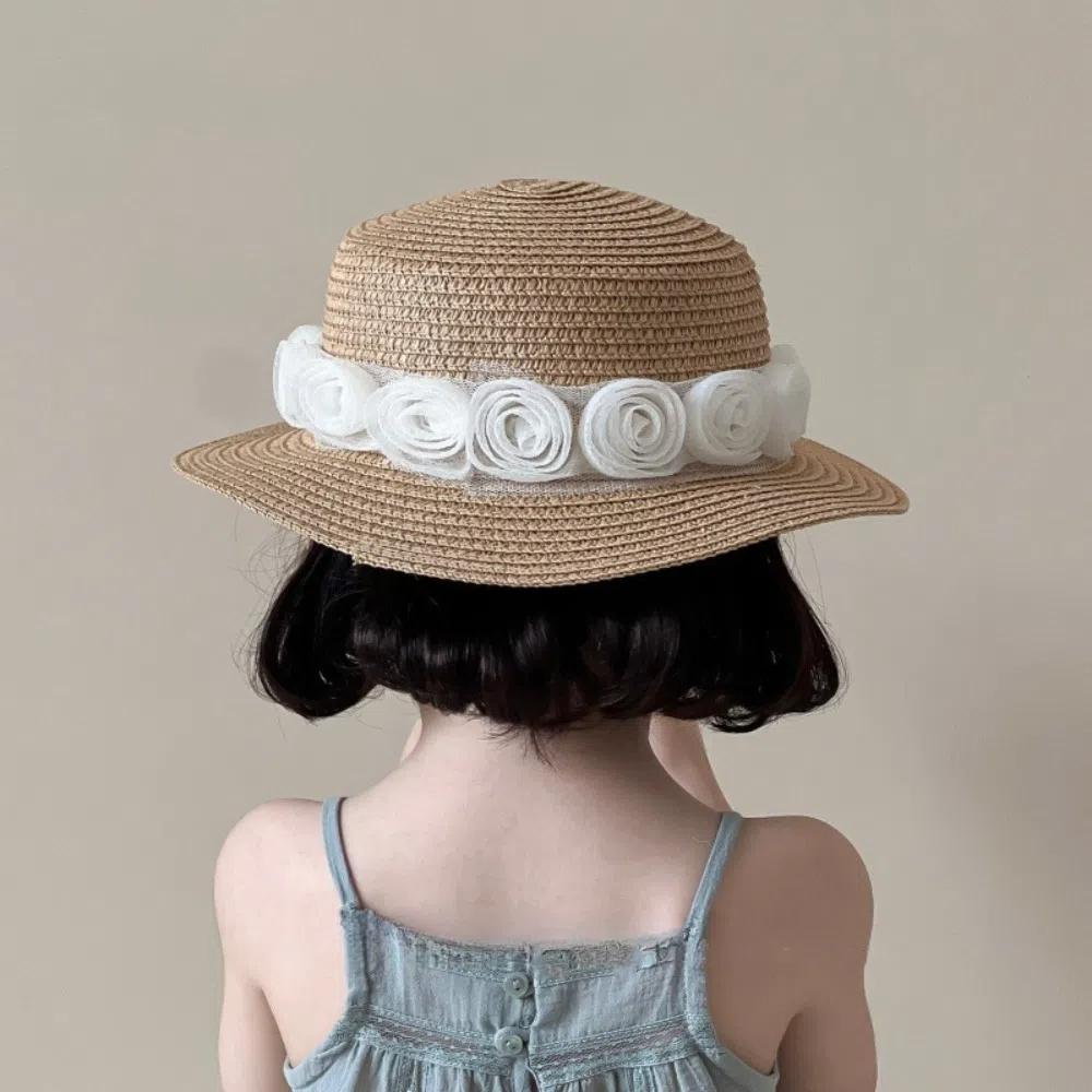 Summer Flower Lace Straw Hat French Children Sun Hat Fashion Baby Straw Caps Outdoor