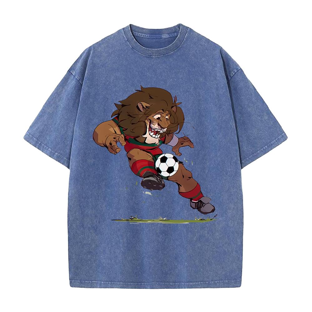 Funny Football Cartoon T-shirt Vintage Washed Oversized T Shirt Short Sleeve Cotton Tees Tops Men Women Clothing