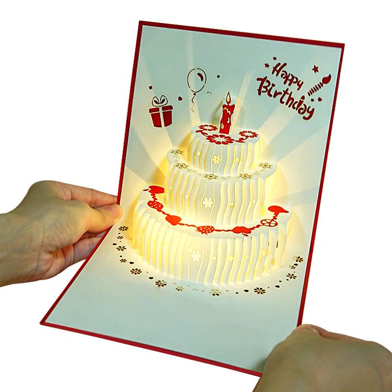 3D Birthday Cake Pop-up Greeting Card with Blessings for Company Employees