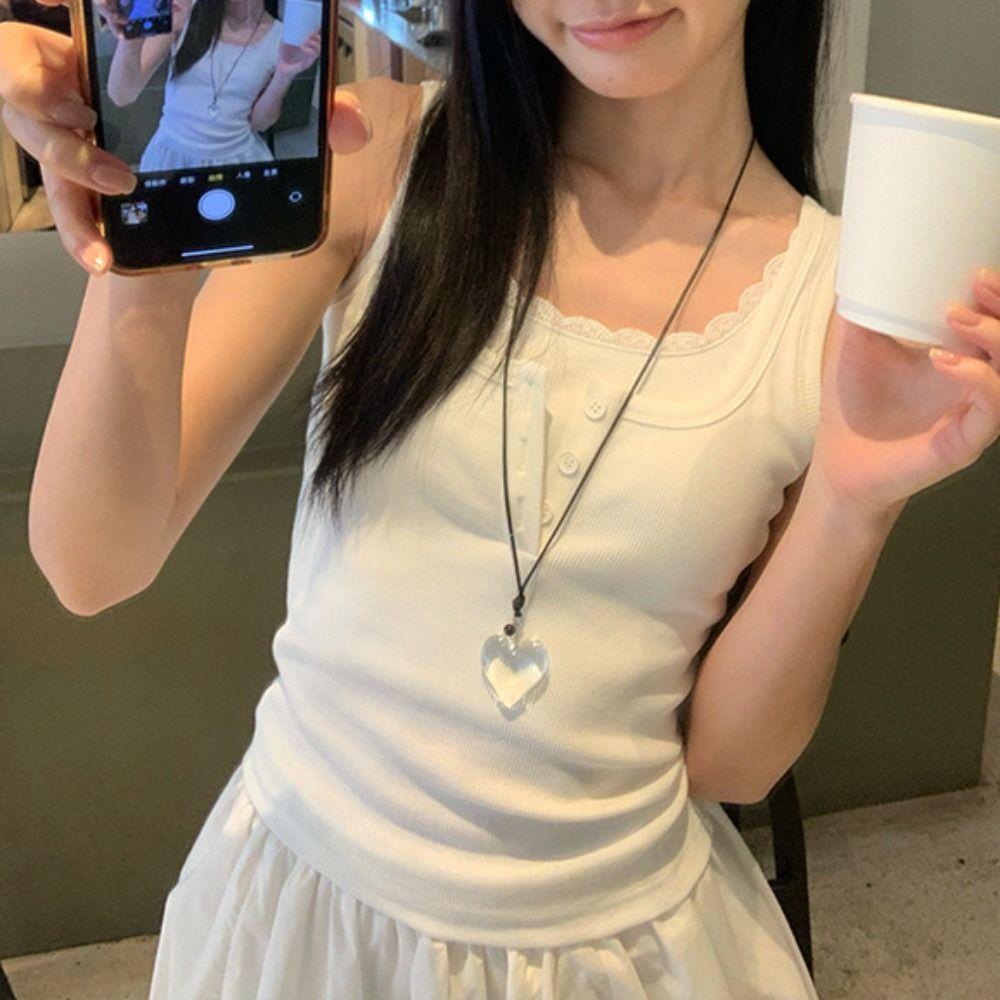 Lace Vest Sleeveless Camisole Women Spicy Girl Fake Two Pieces Top Slim Y2k Crop Top  Party