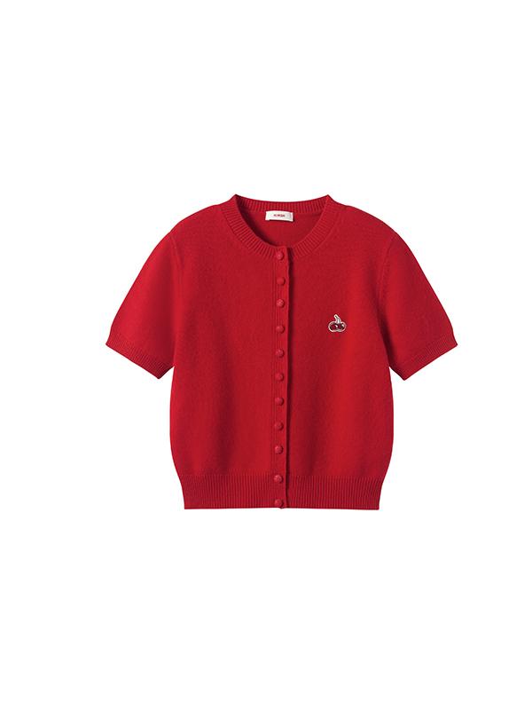 KIRSH Small Cherry Short Sleeve Knit Cardigan [Red]