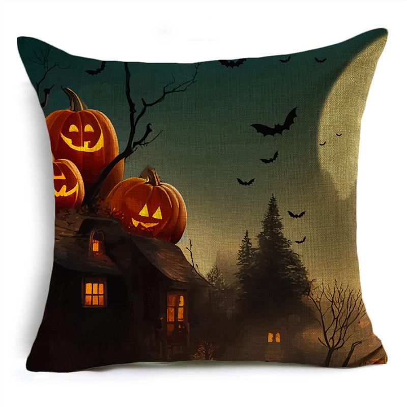 Fashion Halloween Scary Night Moon Pumpkin Lantern Linen Throw Pillowcase Decorative Cushion Cover For Sofa Living Room Party