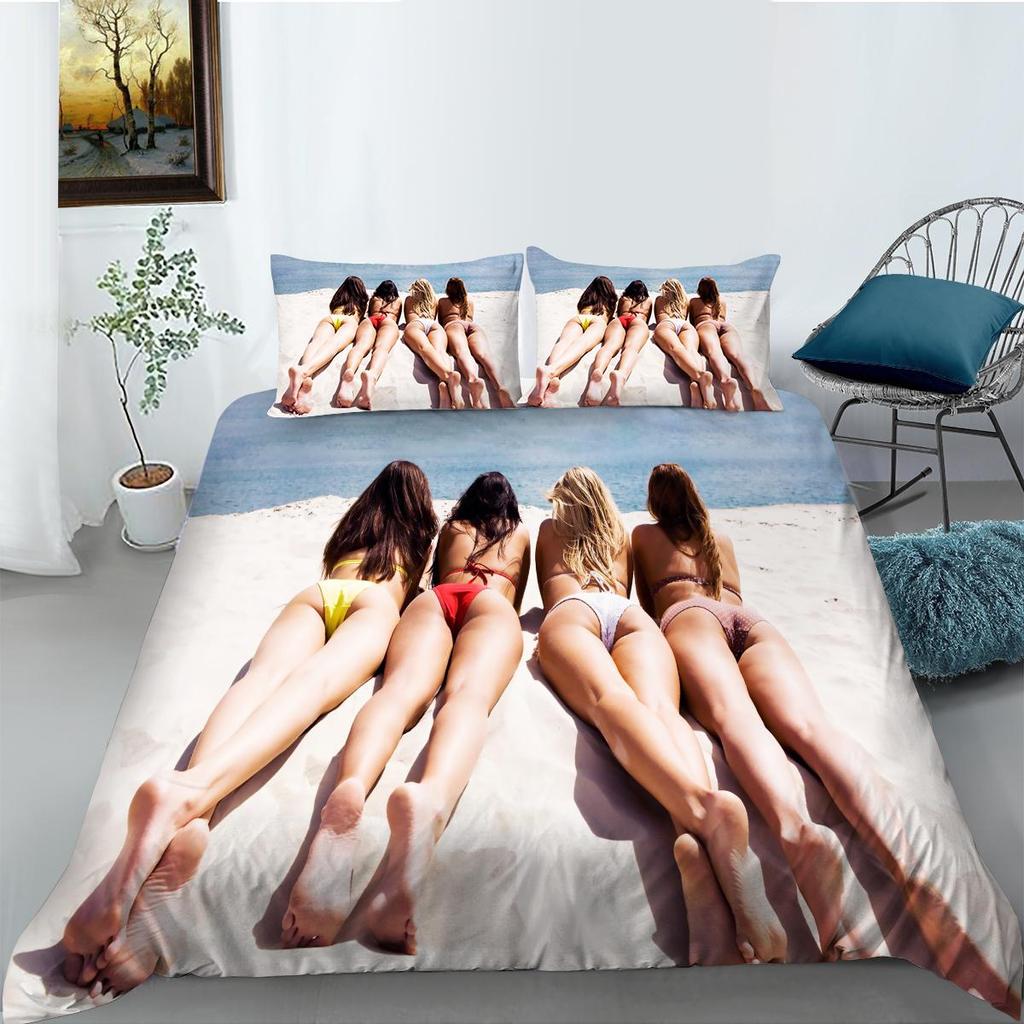 3D Bikini Printed Home Bedding Set Sexy Beauty Pattern Quilt Cover and Pillow Cover Bedding Set AU/EU/US Full Size Home Decoration