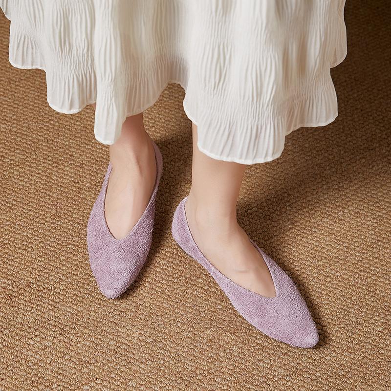 Shallow-mouthed Single-shoe Women's Summer Genuine Leather Soft Leather Elegant Pointed-toe Fairy French Flat Shoes