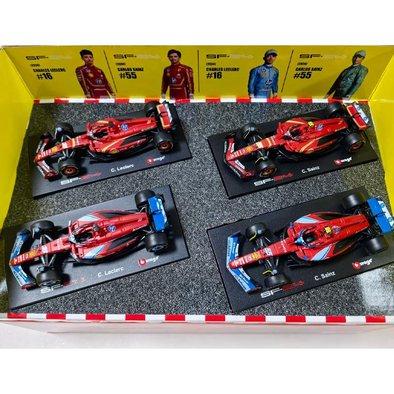 Bburago 1:Ensemble de 43 Modèles de Voitures de Course Ferrari F1 Diecast - 4 Pièces Voitures de Course de Collection Jouet Cadeaux de Noël Anniversaire pour Fans de F1 Décoration de Bureau
