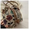 Modische Leinenstoff Eimer Tasche Blumenmuster Verstellbarer Kordelzug Schultertasche Ethnischer Stil Umhängetasche Damenmode