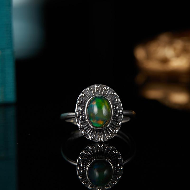 Palace Retro Thai Silver S925 Sterling Silver Ring, Natural Gemstone Index Finger Ring, Male And Female Couples Can'T Lose Color
