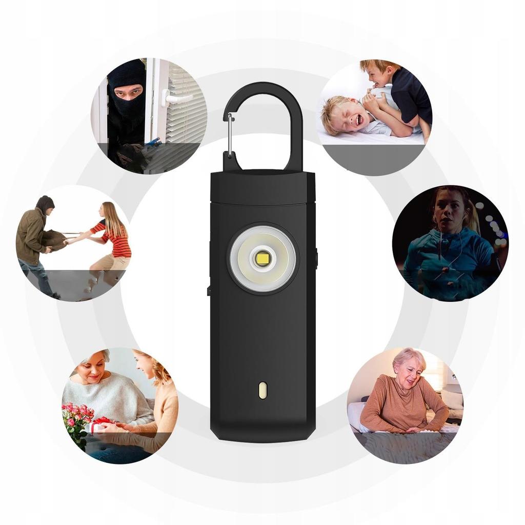ALARM OSOBISTY BRELOK aż 140db BARDZO GŁOŚNY SAMOOBRONA + latarka LED