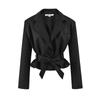 Womens Tailored Short Blazer Slim Fit Tie Waist Office Work Jacket