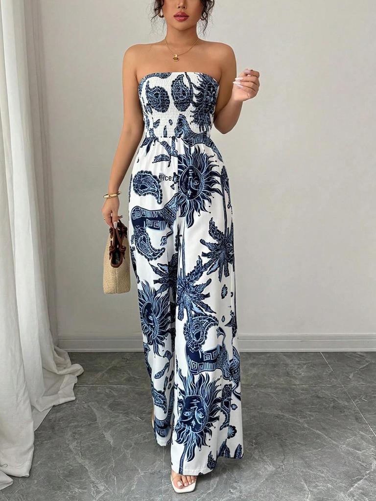 European Summer Women's Backless Printed Jumpsuit Set 2026
