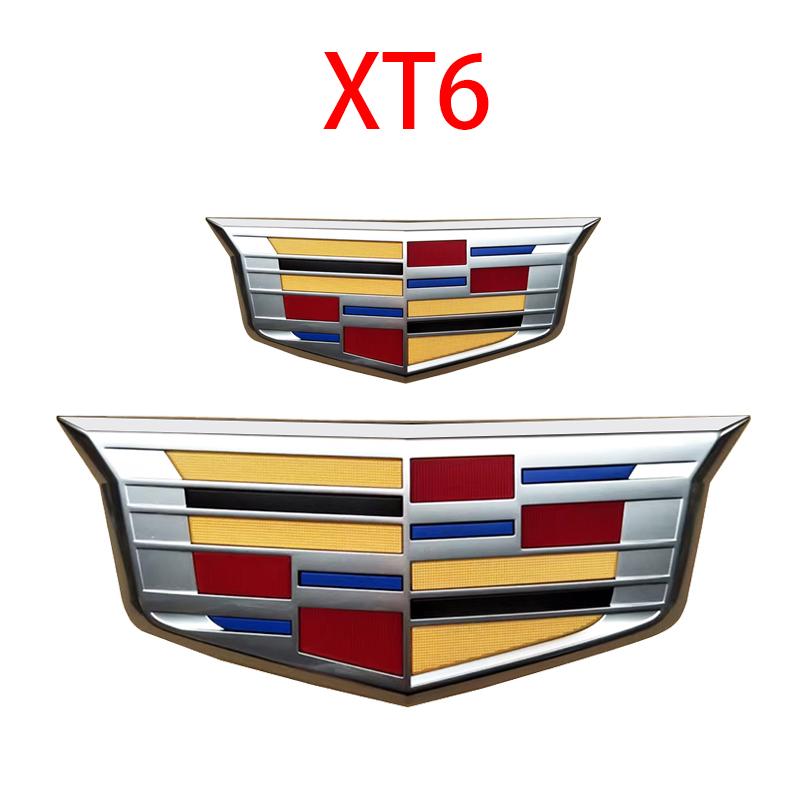 For Cadillac XT6 2Pcs ABS Car Front Logo Emblem Styling Cover Rear Trunk Badge Emblems Sticker Exterior Accessories