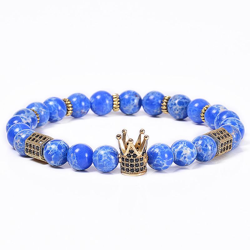 

8mm natural emperor stone bracelet, natural stone copper micro inlaid zircon crown bracelet, couple jewelry, Christmas gift, Valentine s Day gift