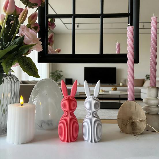 1/2Pcs Easter Bunny Figurine 3D Printed Ribbed Rabbit Statue Sculpture Home Office Holiday Party Table Centerpiece Decoration