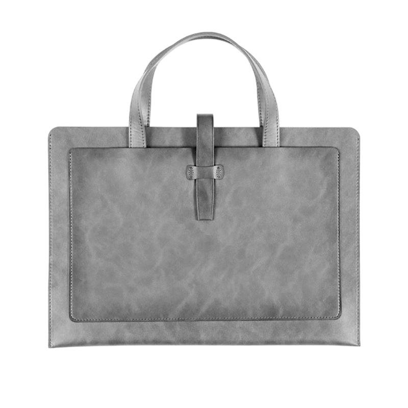 Handheld File Folder Leather Folder Document Storage Bag Leather Laptop Sleeve Leather Buckle Lock for Office Travel