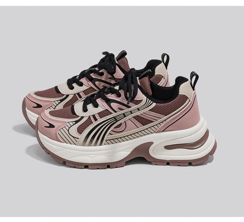 

Весна и лето 2025 года, новая студенческая сетчатая дышащая обувь для папы, женская корейская версия, модные уличные ретро кроссовки на платформе 40 розовый