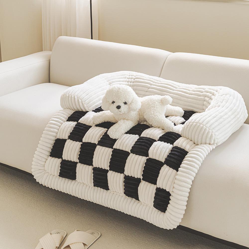 Pet Checkerboard Grid Fashion Kennel Mat Square Four Seasons Universal Plush Pet Kennel