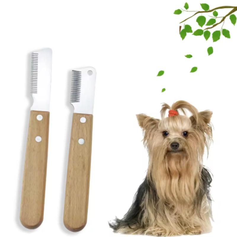 Professional Dog Comb with Stainless Steel Blade Wooden Handle Pet Hair Remover Grooming Tool for Undercoat Stripping