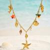 Women's Conch Starfish Shell Necklace Stainless Steel Link Chain Imitation Pearl Necklaces Summer Beach Jewelry Gift