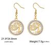 Tree of Life Women's Earrings Stainless Steel Gold Clear Zircon Round Pendant Dangle Earring Amulet Jewelry Gift