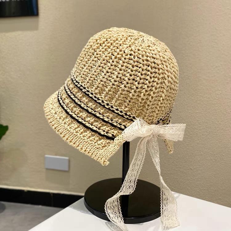 Straw Hat Seaside Hat Ins Lace-up Straw Hat Women's Travel Sunscreen Beach Sun Hat Lace Sun Hat