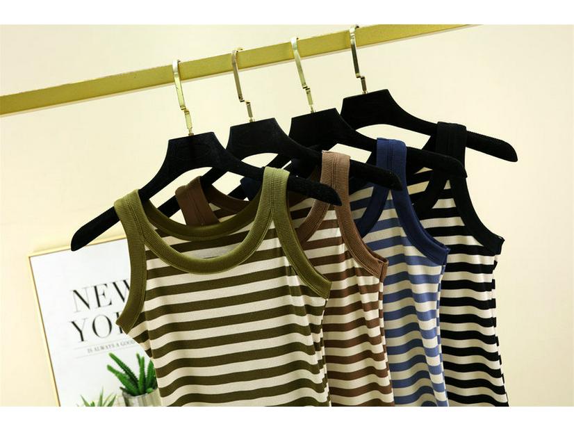 Women's Black & White Striped Modal Cotton Camisole Vest - Sleeveless Top for Spring/Summer 2024.