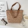 51 Quilted Flower Brown Bento Bag Handbag Student with Meal Office Worker Hand Carry Canvas Bag Woman