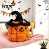 Handgefertigtes Wollornament Häkeln Positive Kürbis mit Hexenhut, Herbst Boo Korbfüller, Einzigartiges Halloween Andenken Mini Gestrickte Plüschfigur,