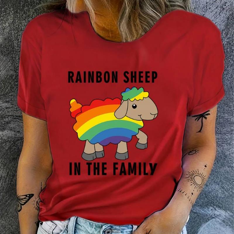 Fashion Women Colorful Lamb Print T Shirt Funny Casual O-neck Short Sleeves T-shirt Summer Female Tee Shirt