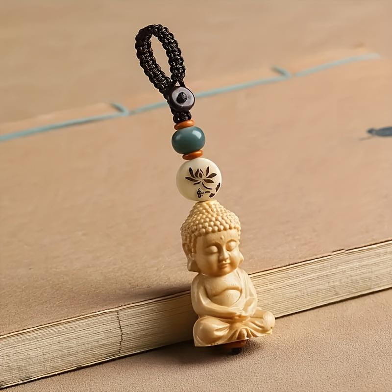 Vintage Hand-Carved Buddha Pendant, 1pc Religious Oval-Shaped Wooden Amulet with Blessing Motif – Ideal Christmas Gift, Hanging Ornament Decoration