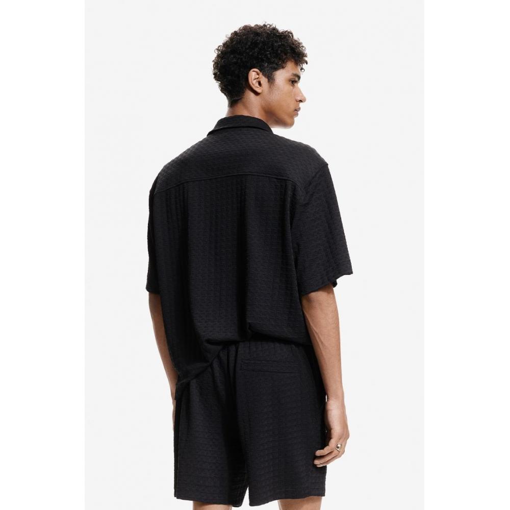 H M Regular Fit Textured Sweat sHorts Black