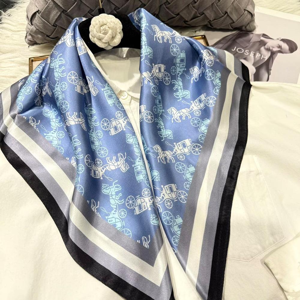 Beige Green Women 100% Silk Scarf Headscarf Fashion Floral Design Square Scarves For Hair 65*65Cm Fashion Neck Scarf Hijab