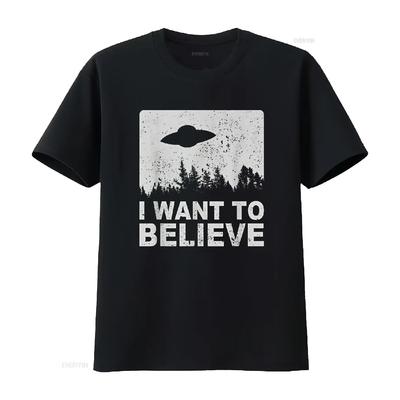 T-shirt I Want To Believe Extraterrestres OVNI Zone 51 Roswell vintage Lavé Décontracté Unisexe homme Doux mode Haut Pour un Usage Quotidien