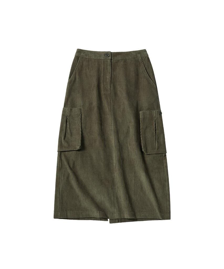 Comoni Nose W Pocket Midi-Skirt [Khaki]