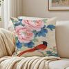 C-Chinese Style Simple Bird Flowers Cushion Cover Pillowcase Anti-Dustmite Living Room Sofa Decor Cushion Room