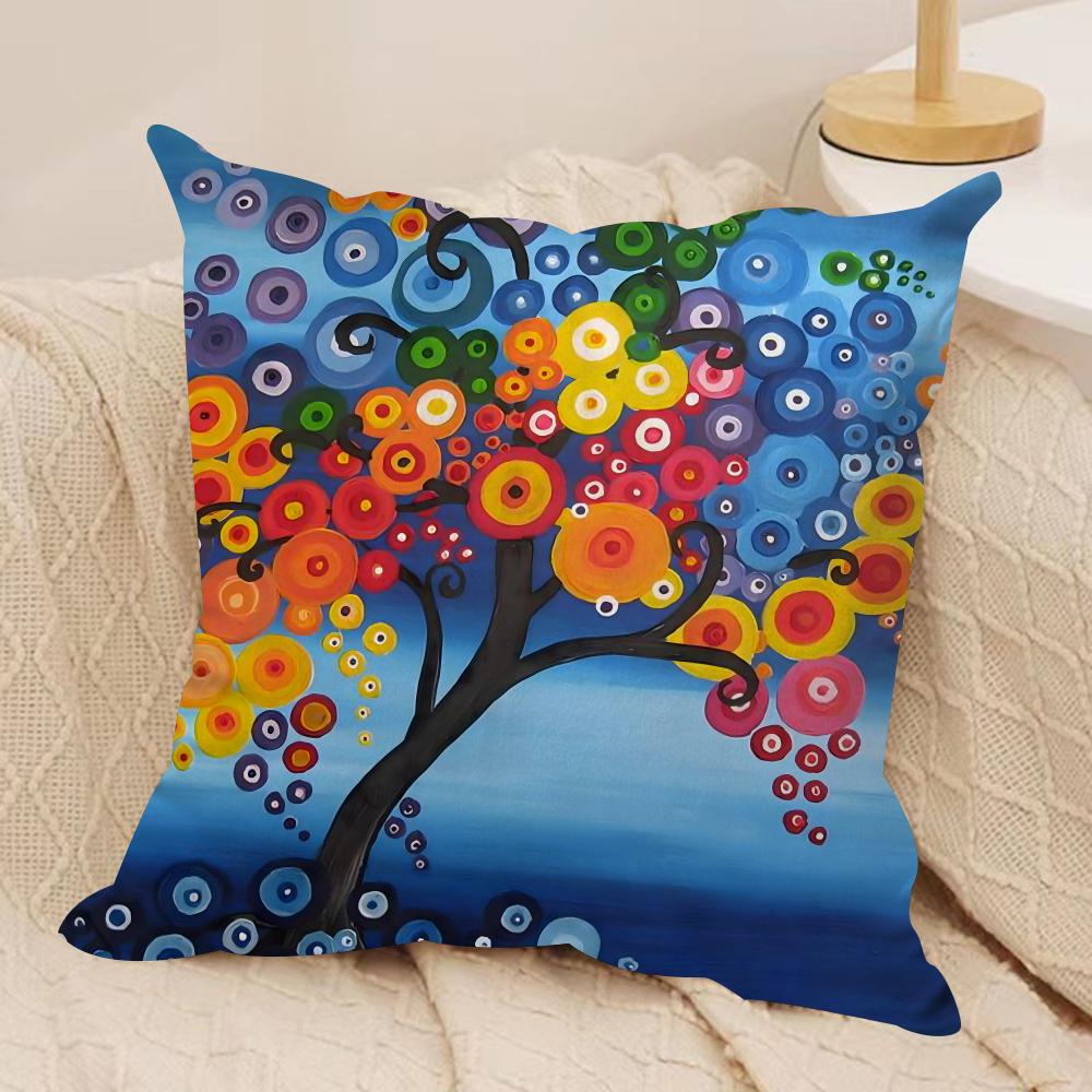 Colored Tree Cushion Cover Silky Short Plush Double-Sided Printed Pillow Case for Sofa All Seasons Home Decor Gift
