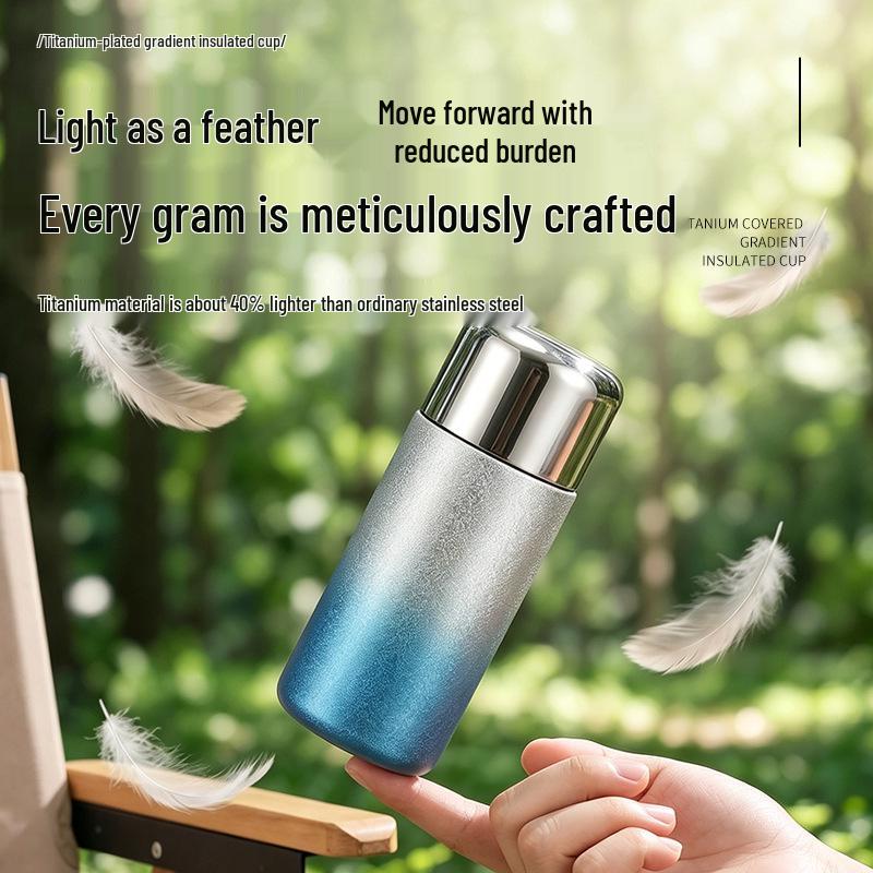 Gradient Color Titanium-Coated Thermos Cup with Portable Double-Drink Feature