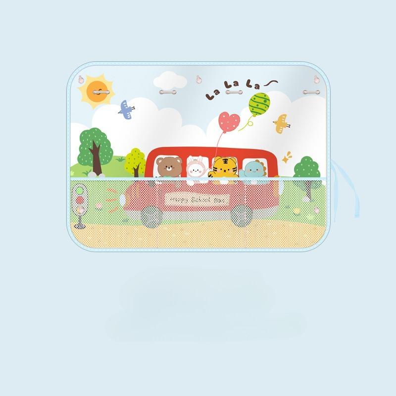 Car Sun Shade UV Protection for Kids Children Front Back Windshiel Curtain Side Window Adjustable Styling Mesh Pocket Storage