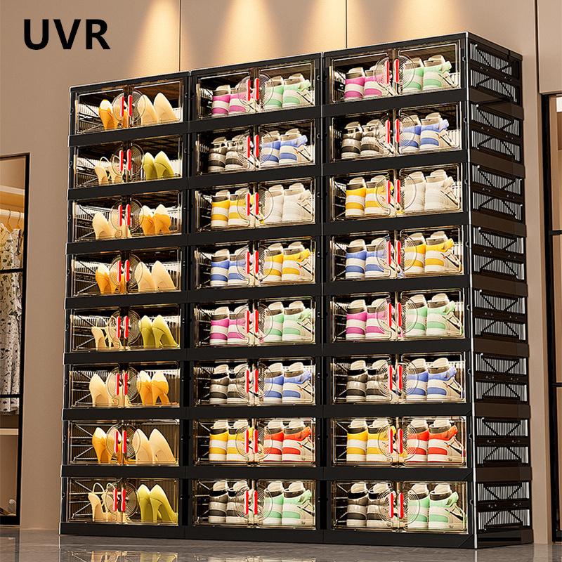 UVR Multifunctional Storage Cabinet Household Folding Shoe Organizer Large Capacity Light Luxury Multi-layer Snack Shelf