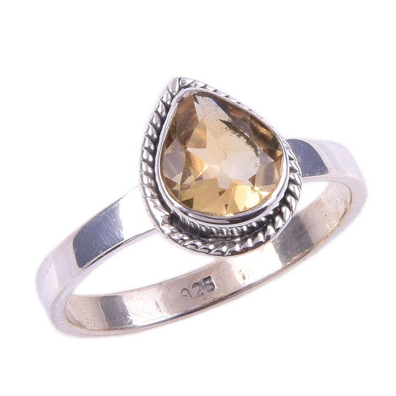 Natural Citrine Gemstone Handmade 925 Solid Sterling Silver Ring Size 6 k7E77