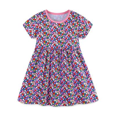 Girls Dress Summer Cartoon Print Fashion Short Sleeve Children's Skirt Children's Crew Neck Princess Dress