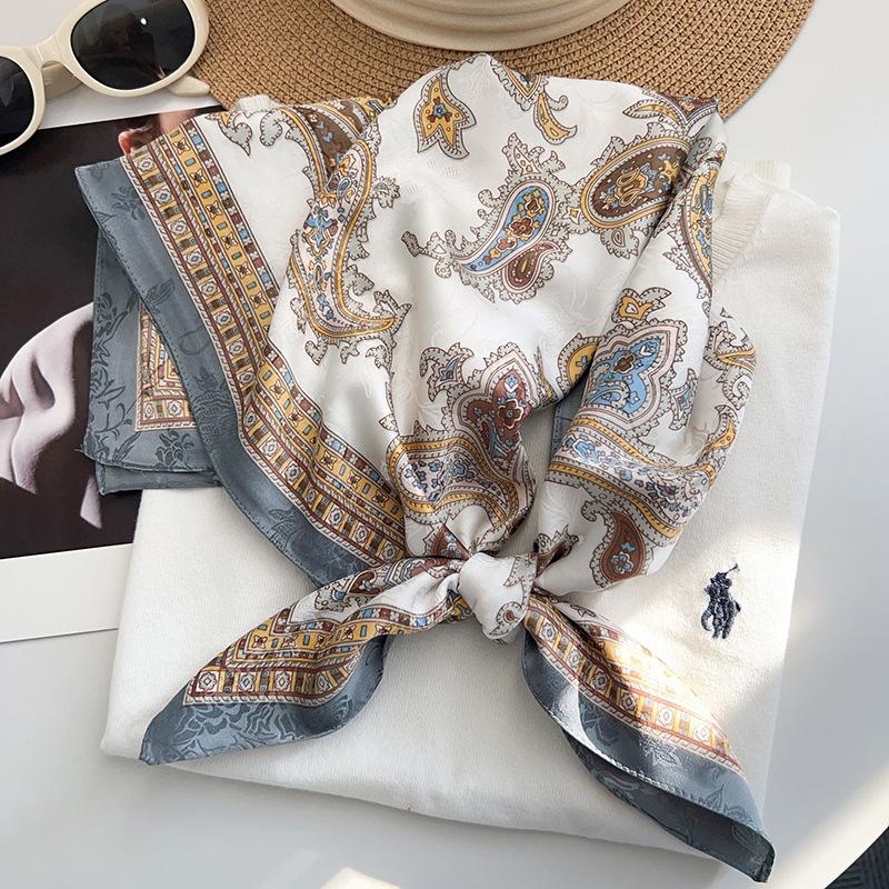 Retro cashew flower small square scarf jacquard silk scarf women's matching shirt neck protector neck thin scarf waist scarf shawl