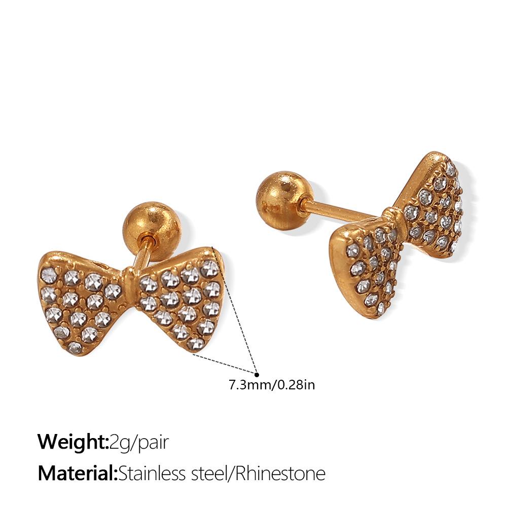 Premium Diamond Bow Earrings Stainless Steel Gold Plated Fashion Daily Earrings Women