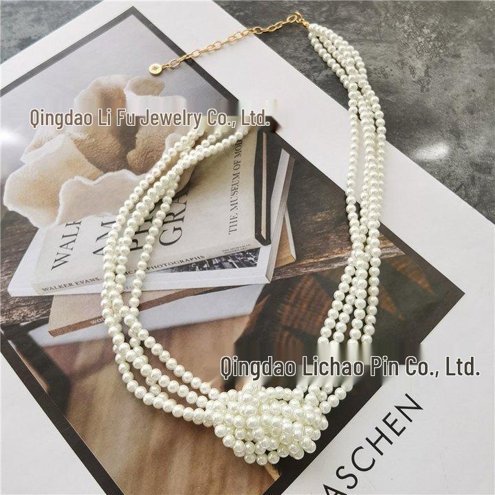 Retro Hongkong-Stil Mehrlagige geknotete Halskette mit Glasperlen für elegante Frauen