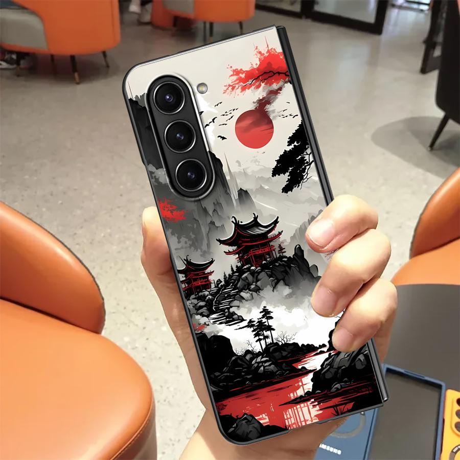 Ink Art Print Japanese Landscape Mountain Back Phone Cover Case for Samsung Galaxy ZFold4 ZFold6 ZFold7 ZFold5 Z Fold 7 6 5 4 3