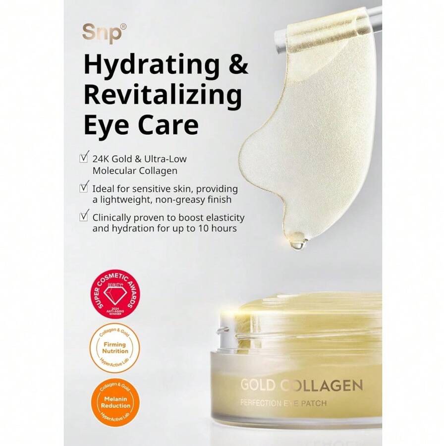 SNP [K Beauty Plasturi Perfecțiune Ochi cu Aur 24K 72g(60ea) | Plasturi Nutritivi Pentru Ochi Pentru Riduri Și Pete Pigmentare