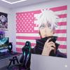 Pink Us Flag Style White Hair Anime Boy Tapestry Flat Print Wall Hanging Aesthetic Room Decor For Dorm Bedroom Living Room
