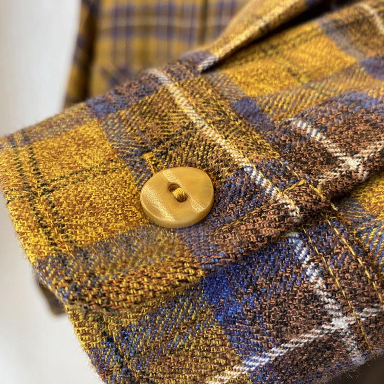 Hurry! Retro Plaid Double Pocket Yarn-Dyed Cotton Turn-Down Collar Shirt for Women - Perfect for Autumn